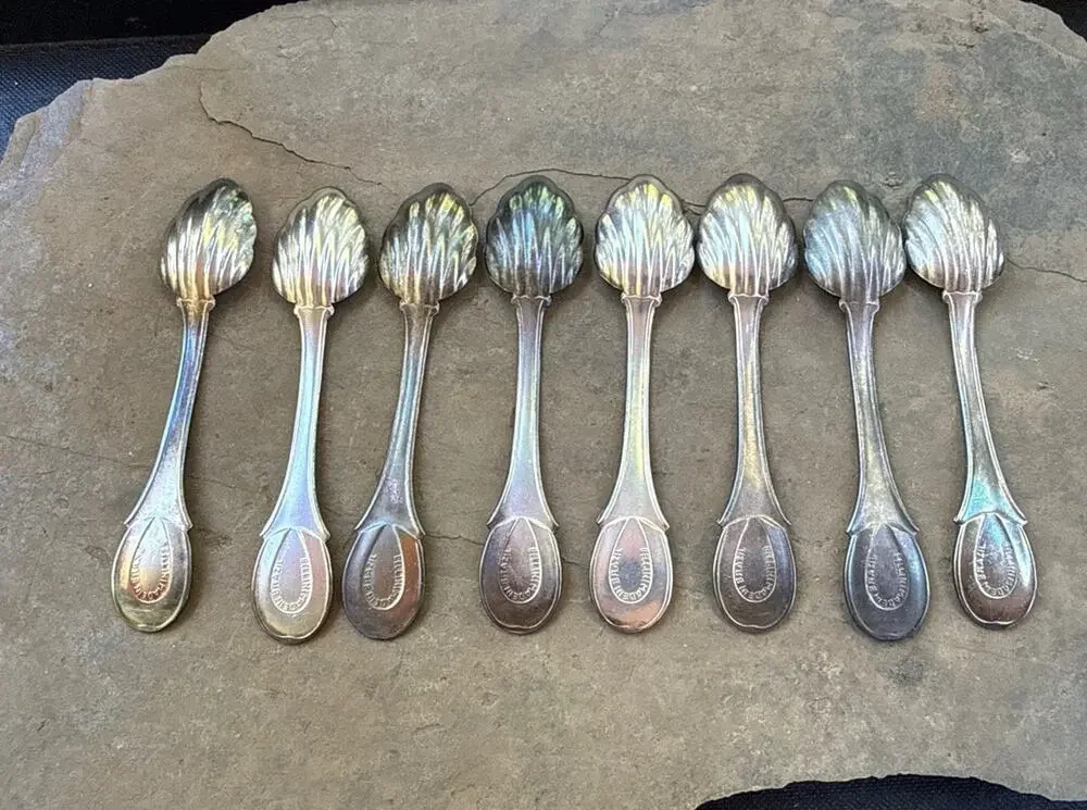 Vintage Bellini Made in Brazil Silverplate Shell Demitasse Mini Spoons Set of 8